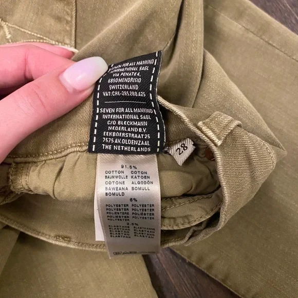 7 For All Mankind Olive Green Distressed Skinny Jeans - Picture 3 of 4